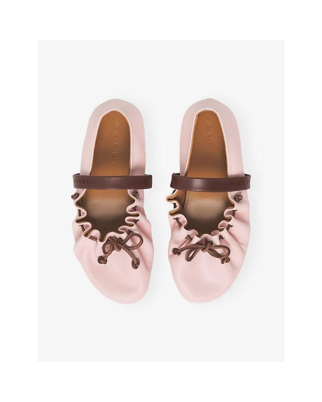 Marni Pink Branded Leather Ballet Flats