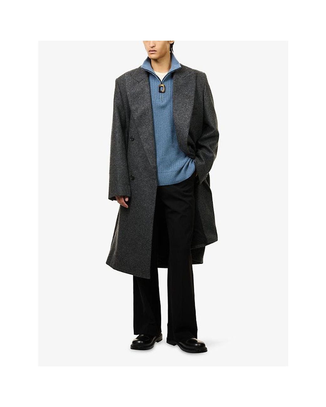 J.W. Anderson Black Peak-Lapel Double-Breasted Wool Coat for men