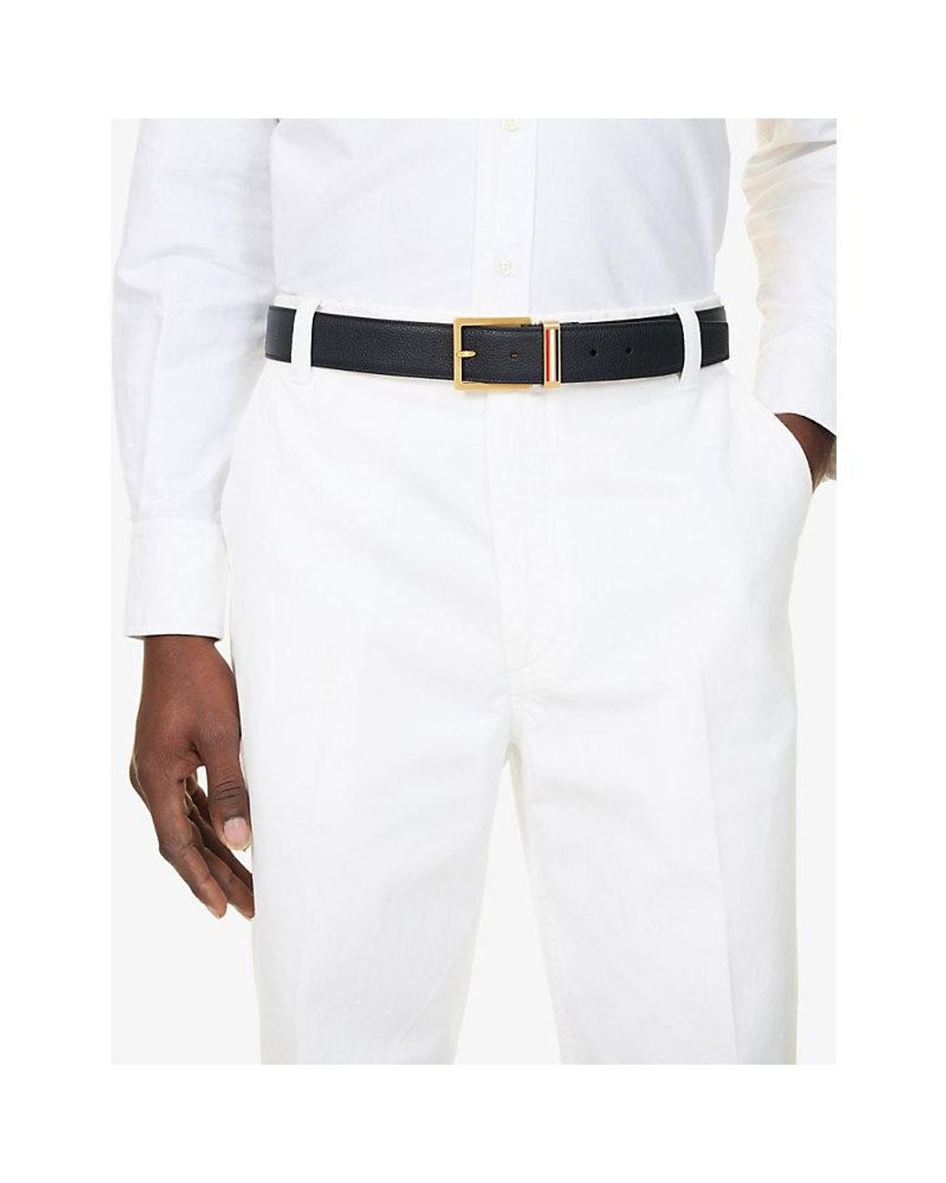Thom Browne Black Grained-Leather Belt for men