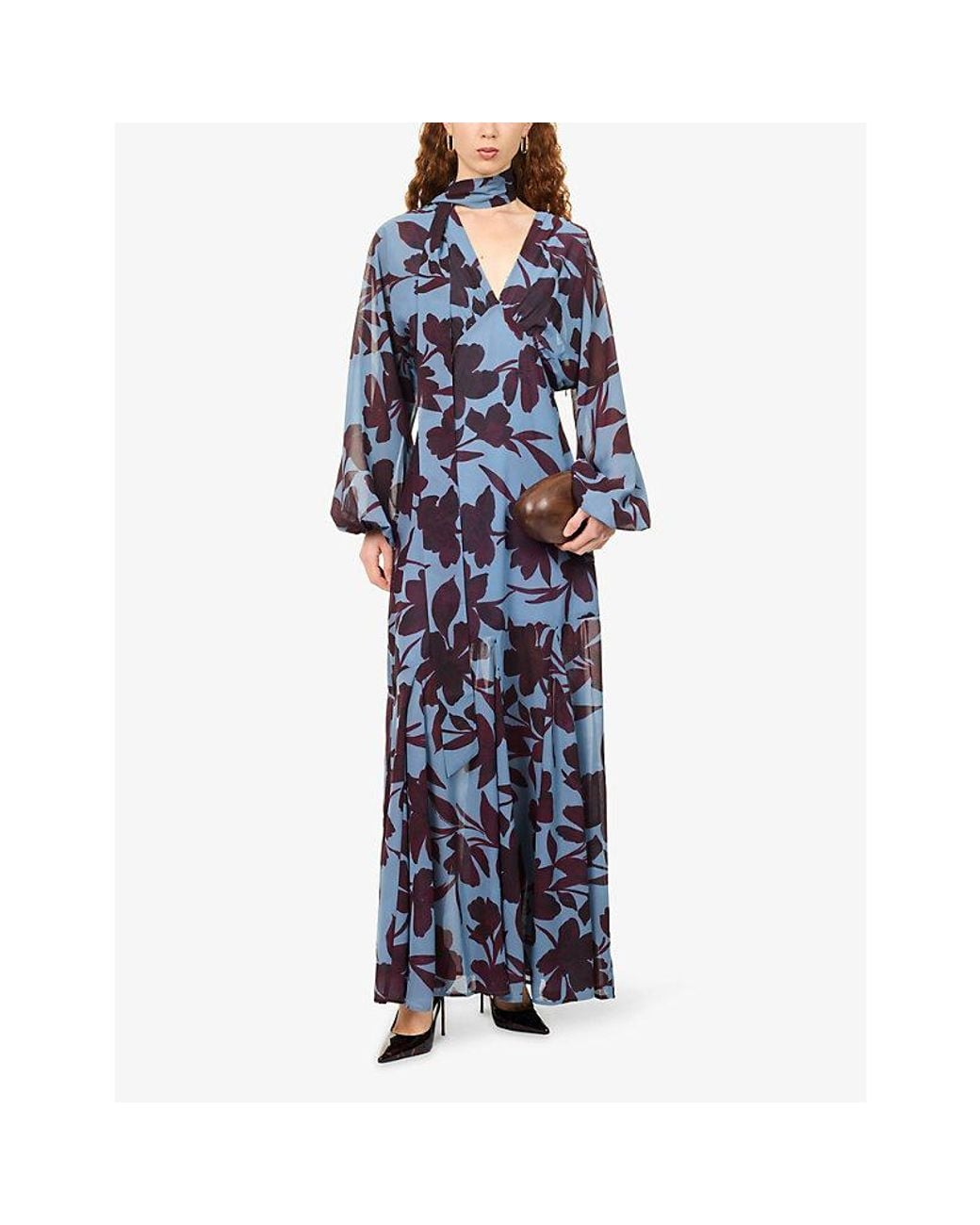 Pretty Lavish Blue Petula Floral Chiffon Maxi Dress