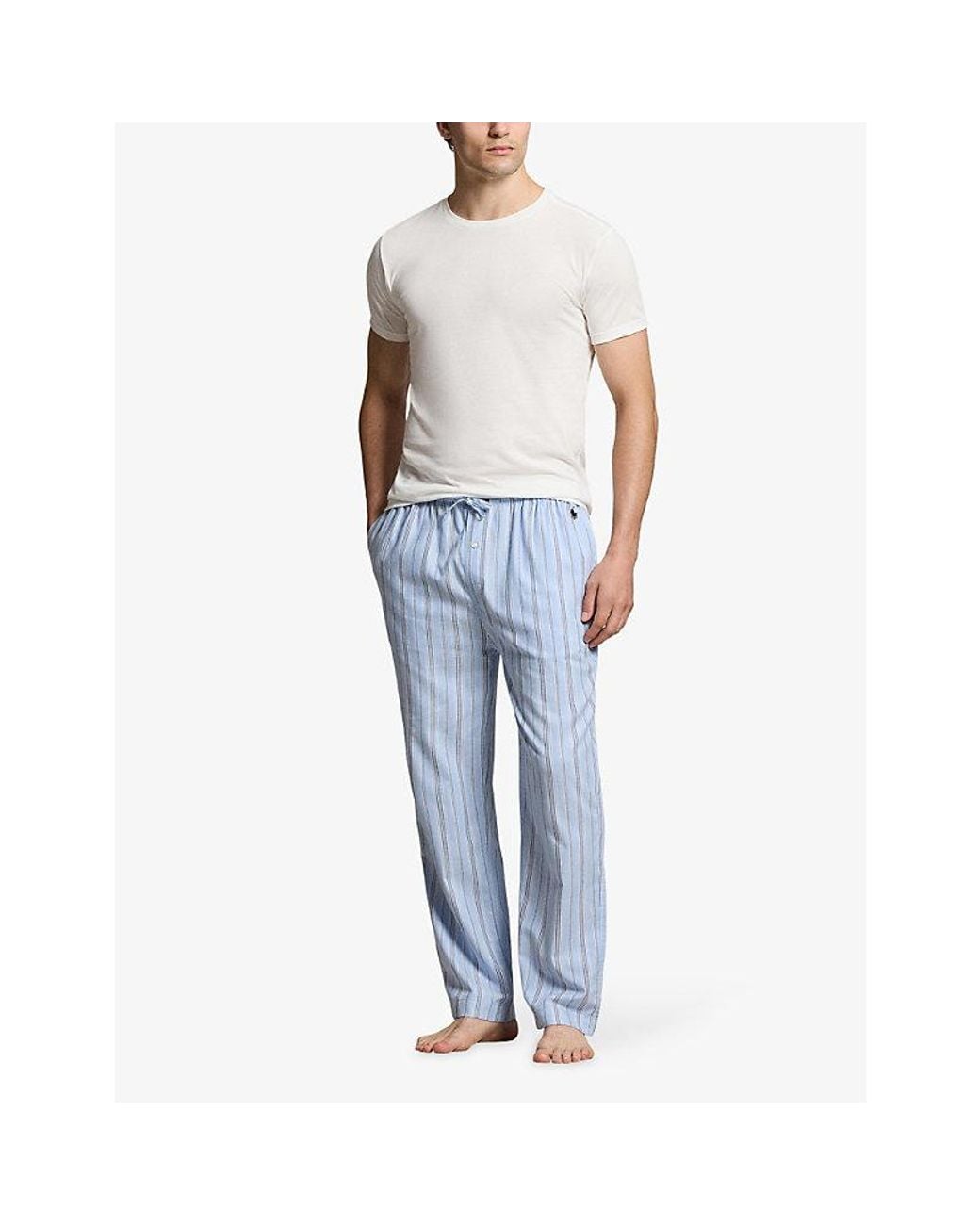 Polo Ralph Lauren Blue Striped Logo-Embroidered Cotton Pyjama Bottoms for men