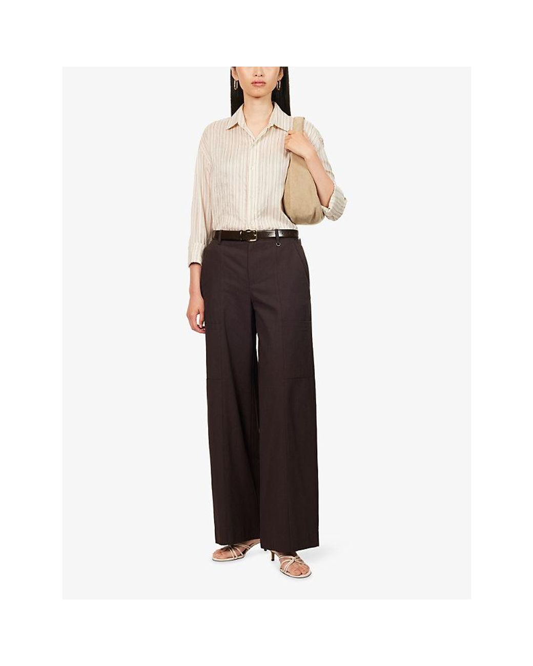 Vince Black Panelled Wide-Leg Stretch-Cotton Trousers
