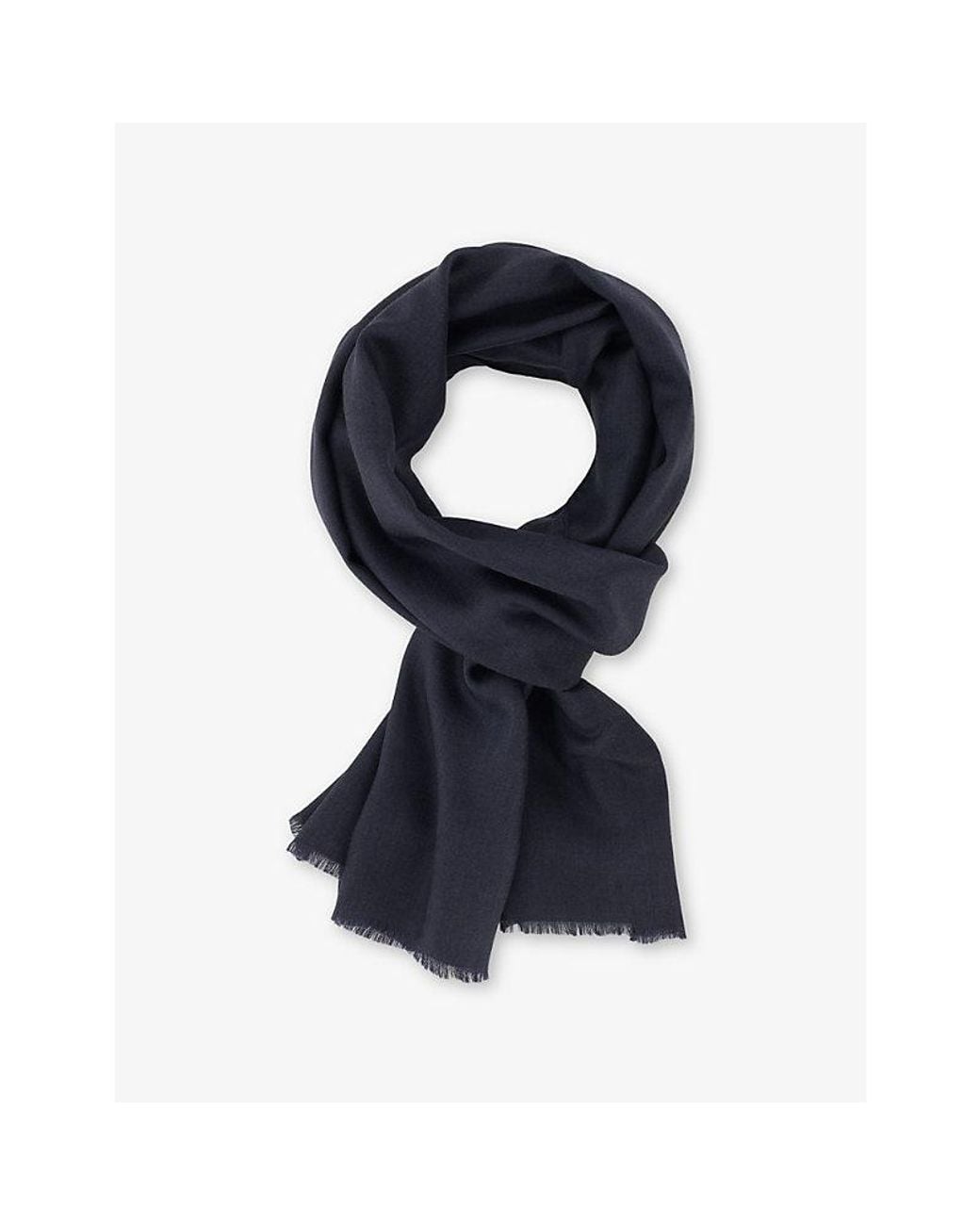 Boggi Blue Frayed-Trim Wool And Silk Scarf for men
