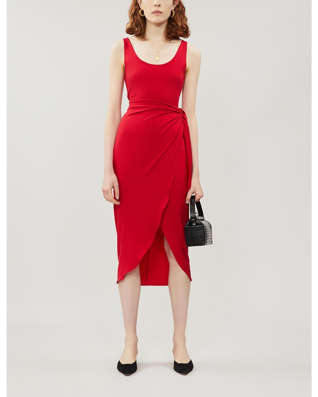 kaila wrap style jersey dress Reformation Wrapover Stretch-jersey Midi in Red Vsu