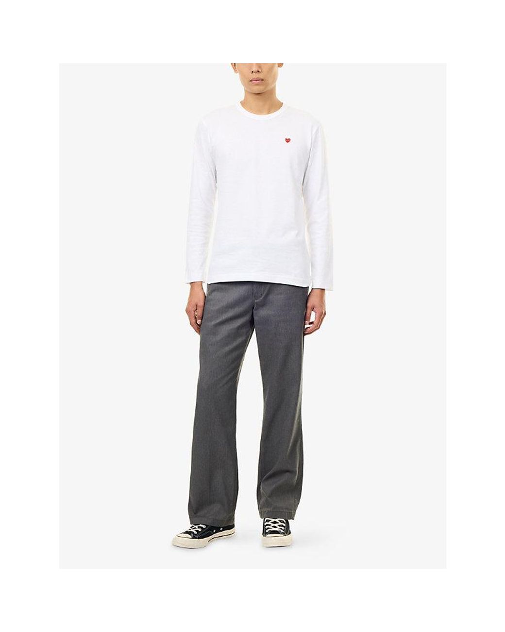 COMME DES GARÇONS PLAY White Heart Motif-Logo Long-Sleeve Cotton T-Shirt for men