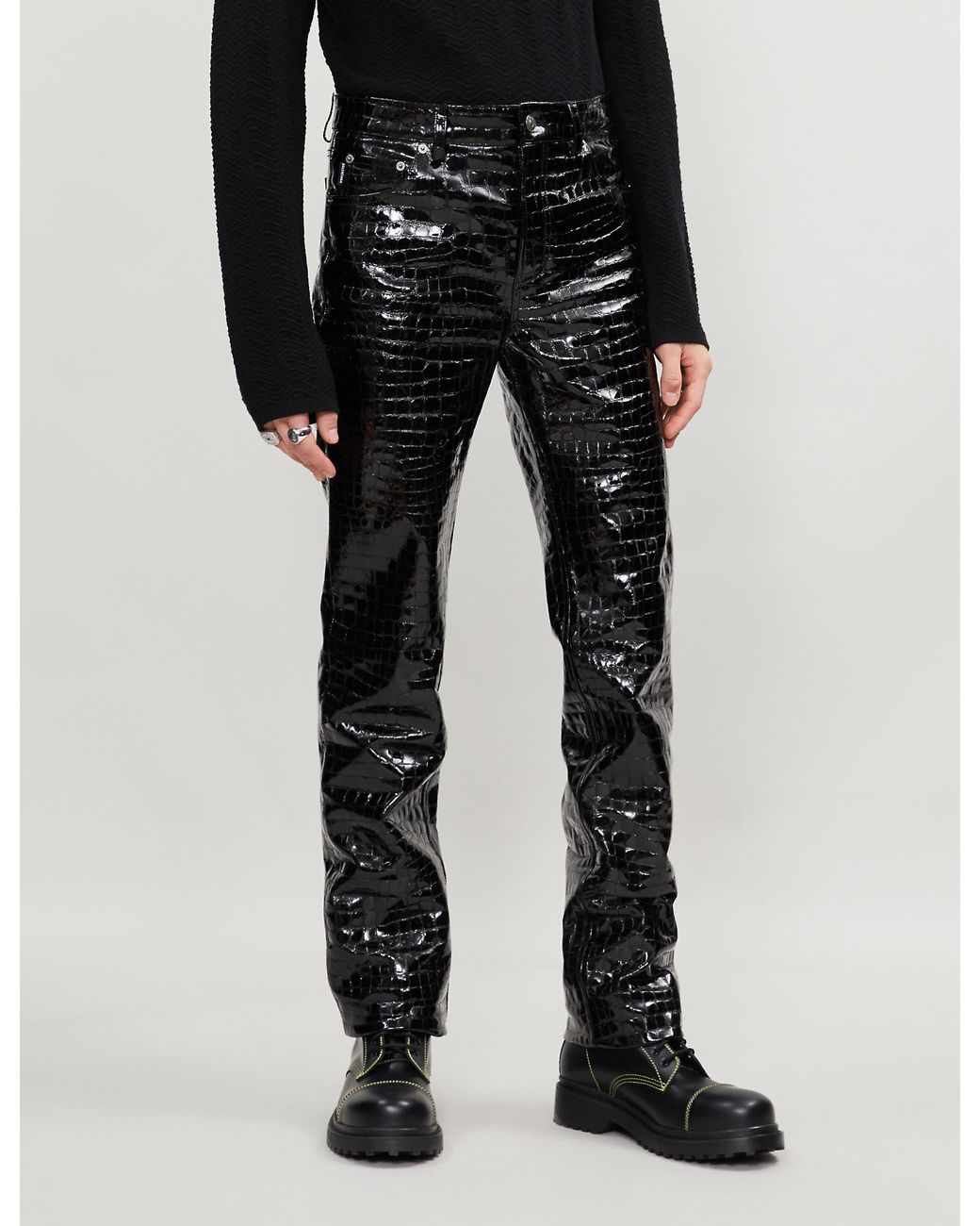 Balenciaga Snake-print Regular-fit Straight Leather Trousers in Black for  Men | Lyst