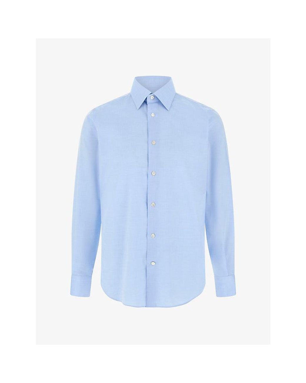 Boggi Blue Herringbone Milano-Collar Cotton Shirt for men
