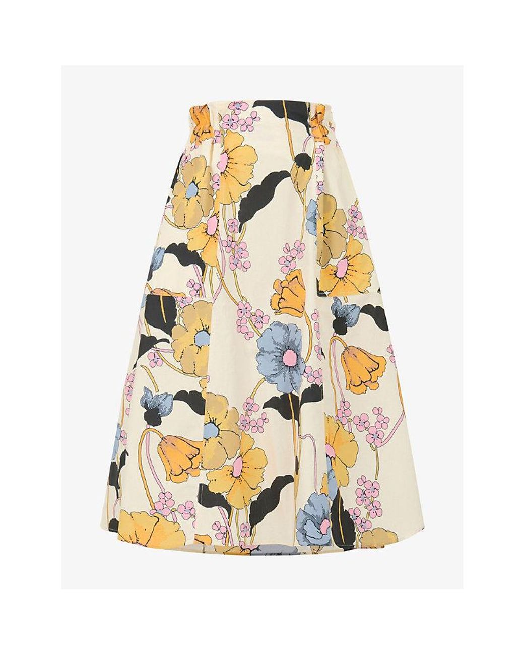 Marni Yellow Printed Elasticated-Waist Cotton Poplin Midi Skirt