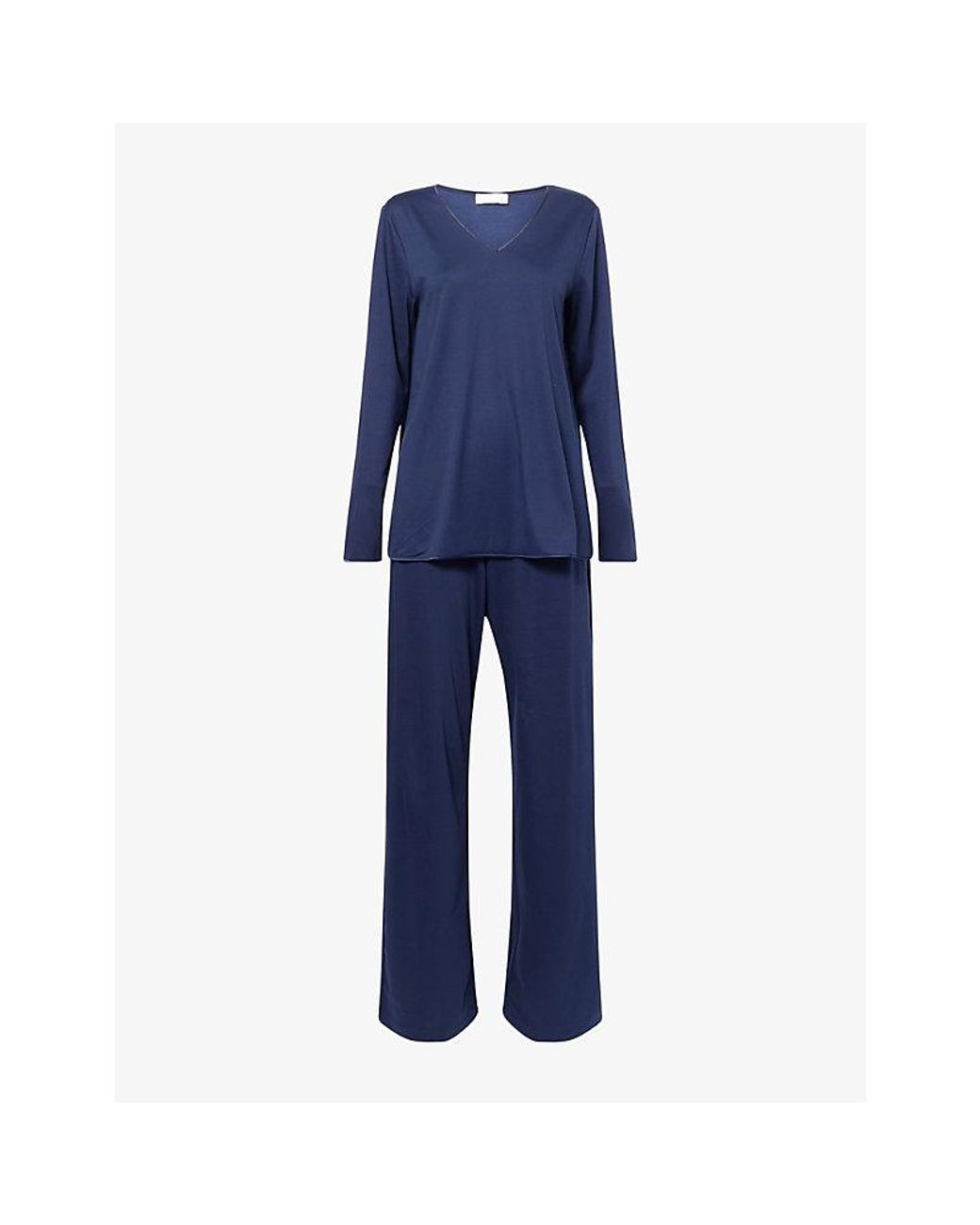 Hanro Blue Long-Sleeves Straight-Leg Cotton-Jersey Pyjama Set