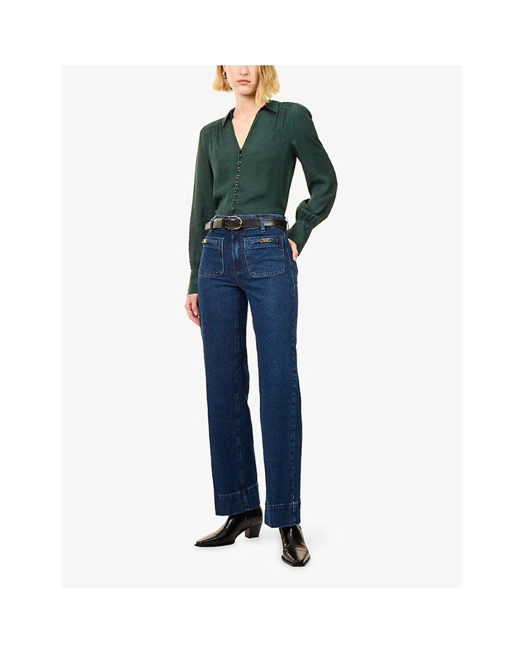 PAIGE Blue Sasha 32' Wide-Leg High-Rise Denim Jeans