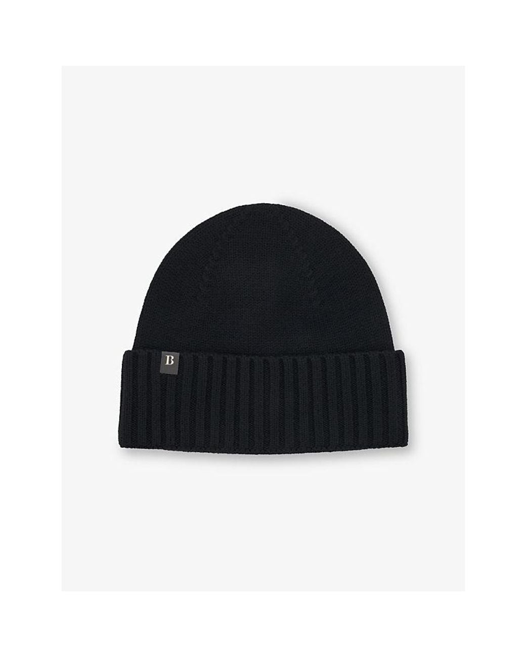 Boggi Black Logo-Patch Wool-Blend Beanie Hat for men
