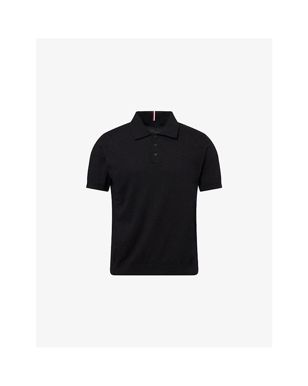 Moncler Black Logo-Patch Short-Sleeve Cotton Polo Shirt for men