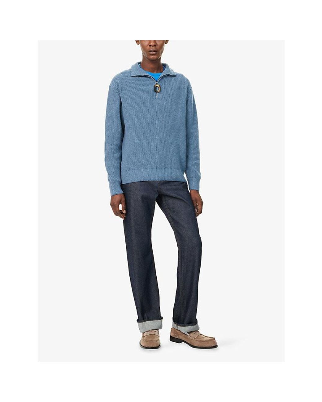J.W. Anderson Blue Half-Zip Wool-Blend Knitted Jumper for men