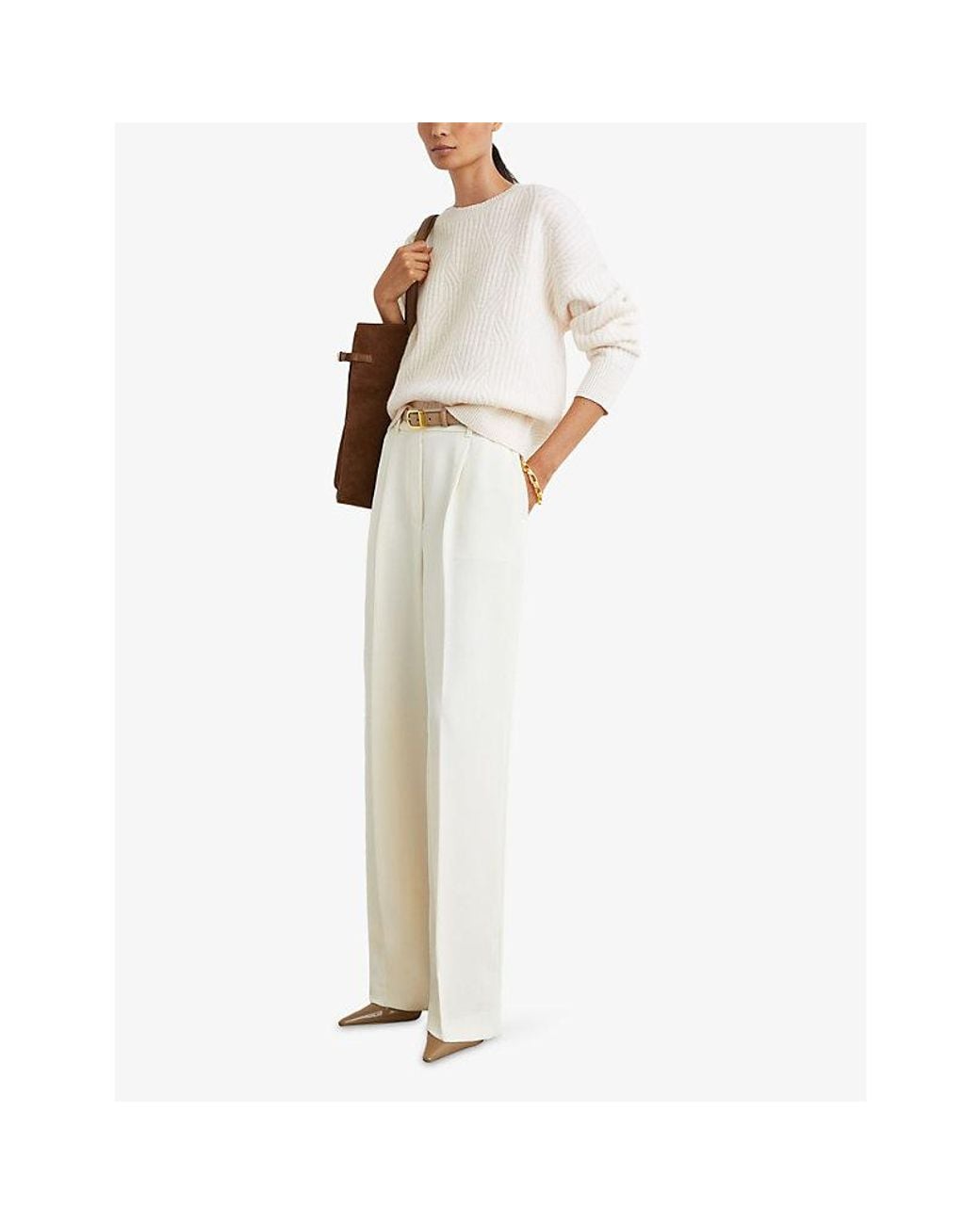 Reiss White Leah Jacquard-Knit Wool And Cashmere Jumper