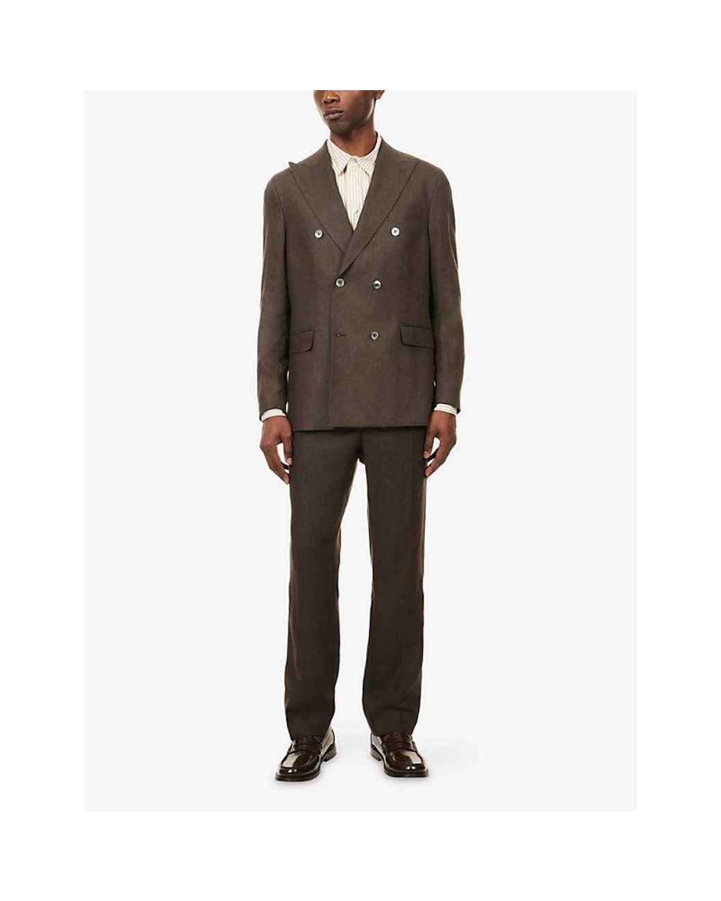 Oscar Jacobson Brown Farris Double-Breasted Linen Blazer for men