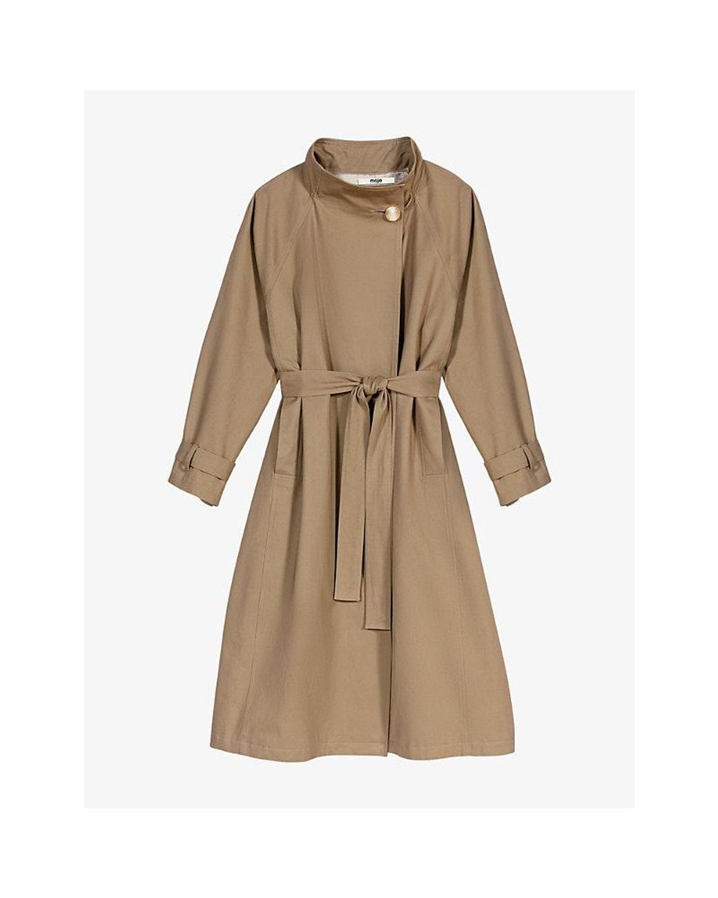 Maje Natural Double-Breasted Belted-Waist Cotton Trench Coat