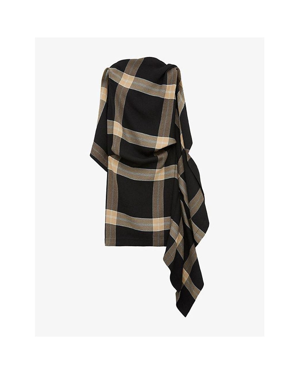 Loewe Black Asymmetric-Drape Check Stretch-Viscose Mini Dress