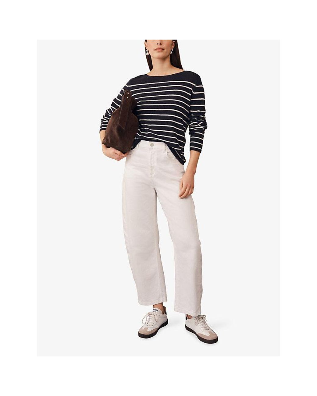 The White Company Blue Striped Boat-Neck Wool-Blend Jumper