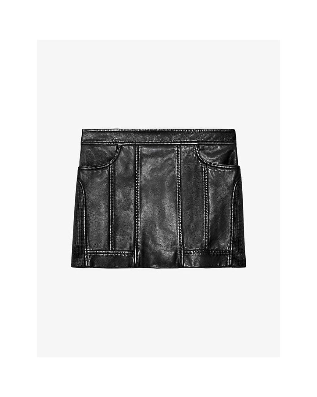 AllSaints Black Endry Panelled Leather Mini Skirt