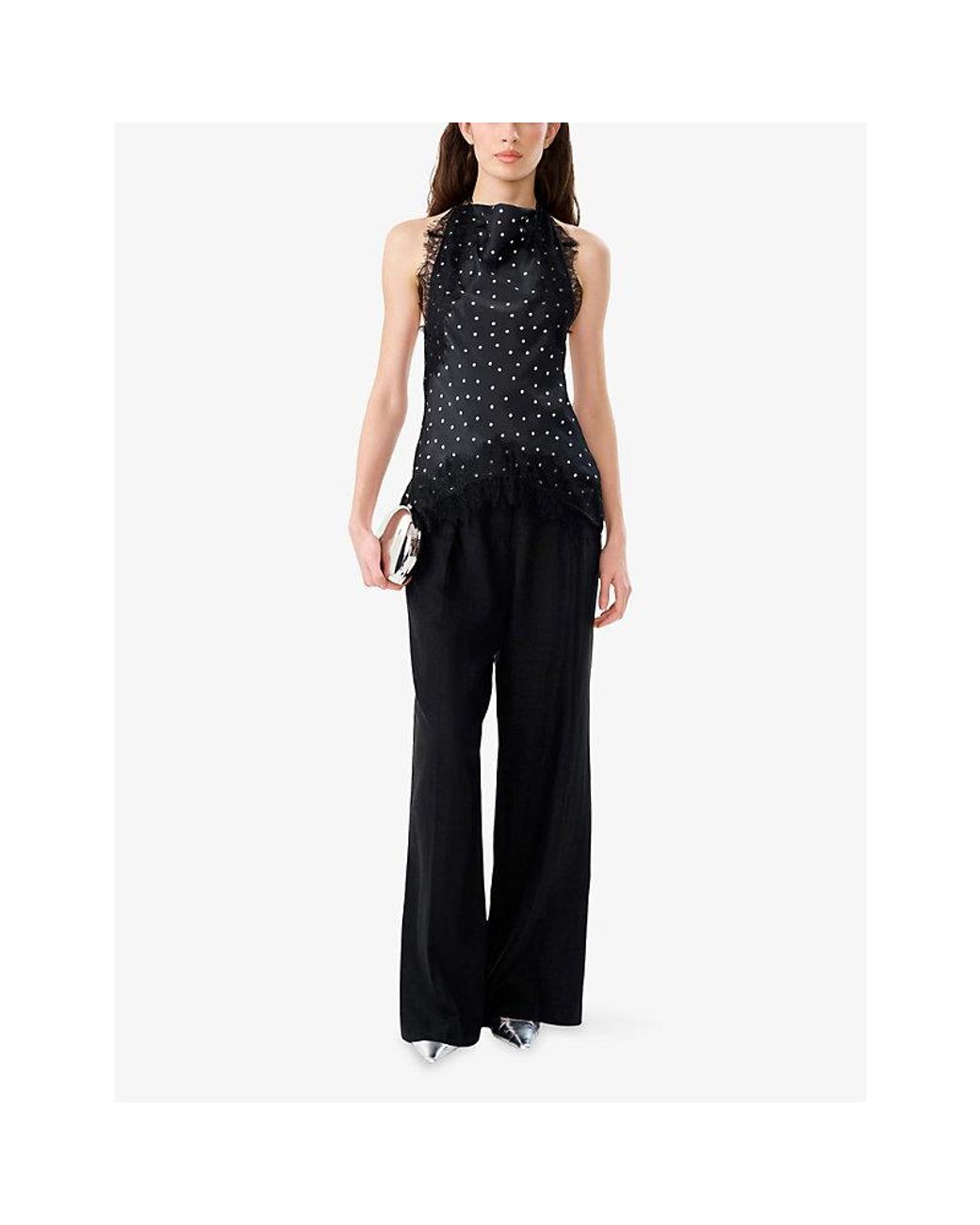 OMNES Blue Jayne Polka-Dot Satin Top