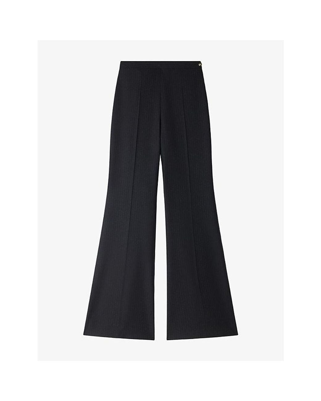 Sandro Blue Striped Flared-Leg High-Rise Wool-Blend Trousers