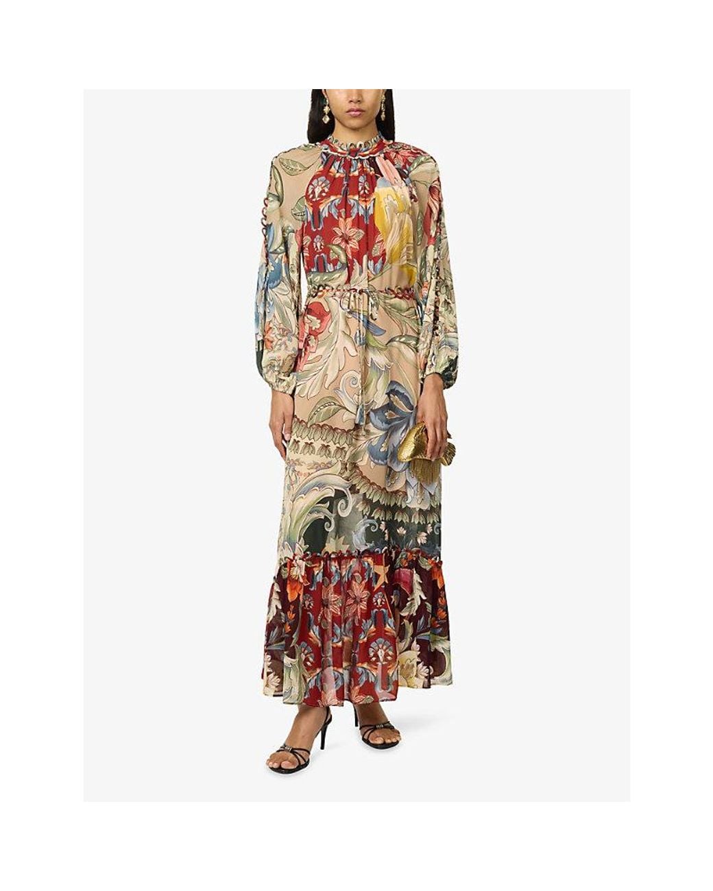 Farm Rio Red Lunar Boho Woven Maxi Dress