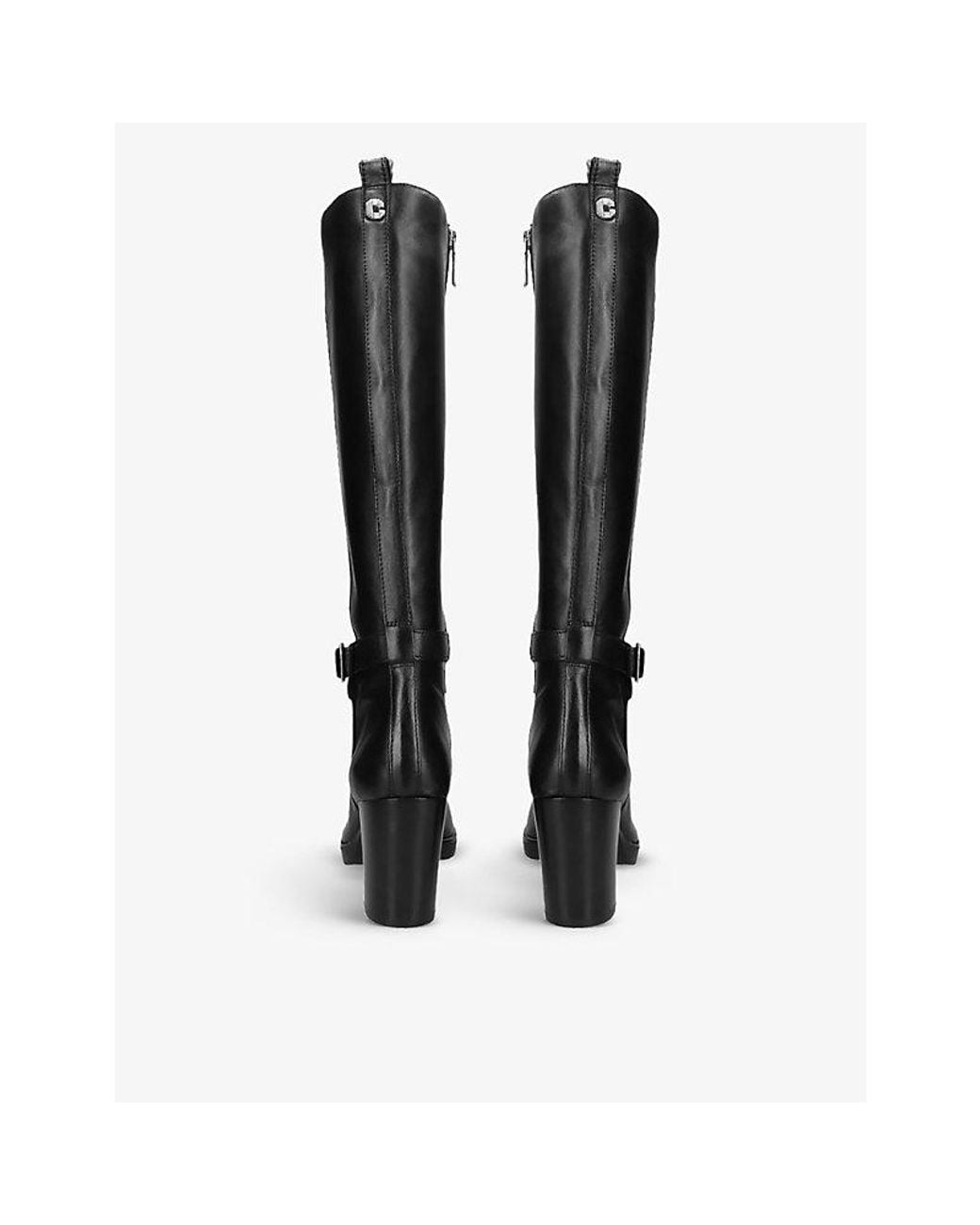 Carvela Kurt Geiger Black 2 Buckle-Embellished Leather Knee-High Boots