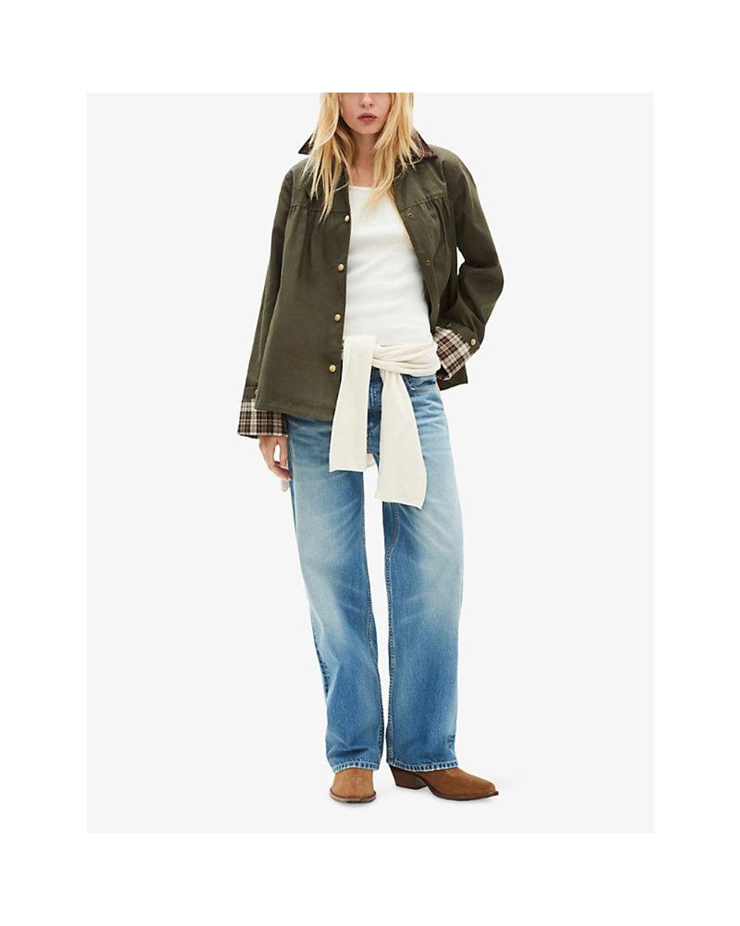 The Kooples Green Corduroy-Collar Relaxed-Fit Cotton Jacket