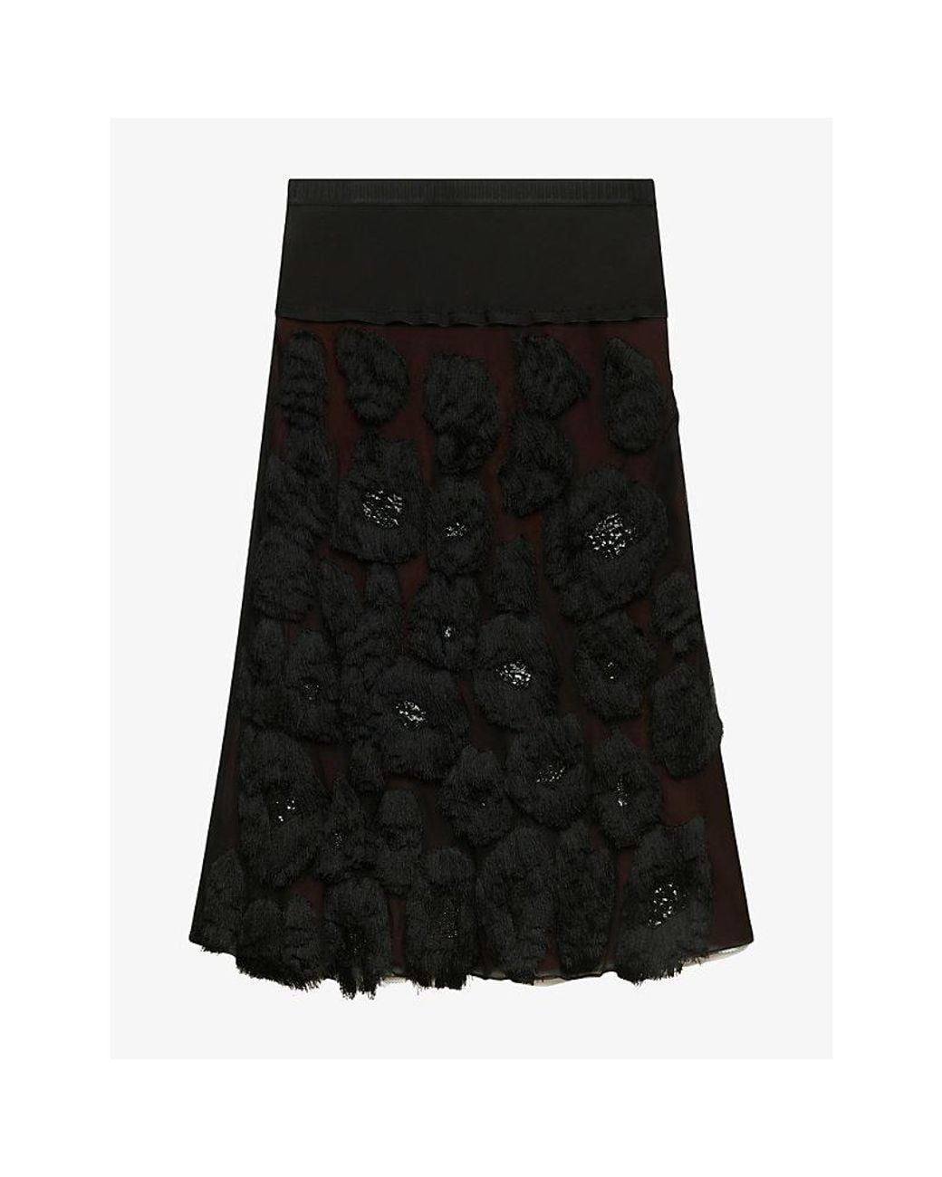 Marni Black Fringed Camouflage-Pattern Mid-Waist Georgette Midi Skirt