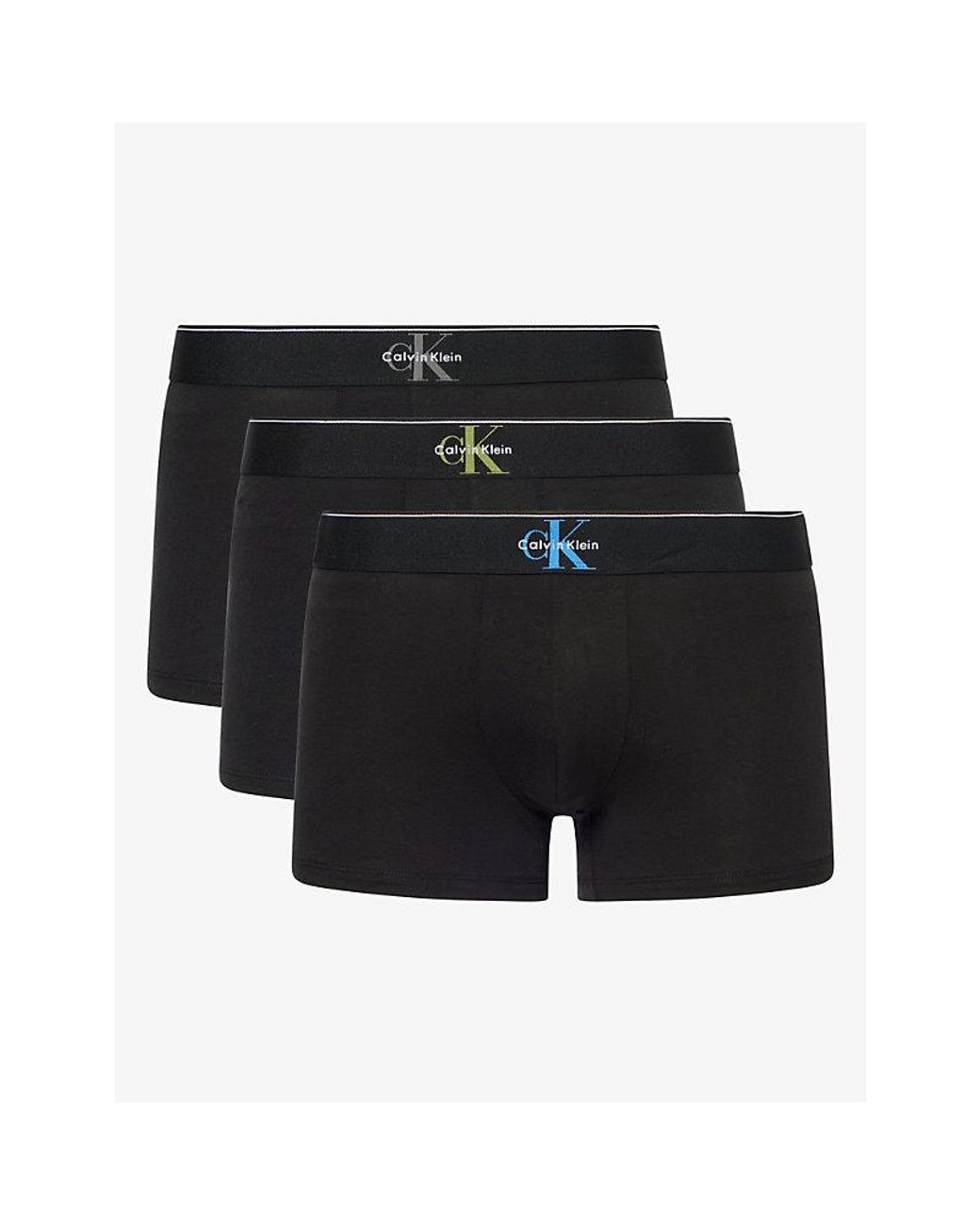 Calvin Klein Black Graphic Monogram Pack Of Three Stretch-Cotton Trunks for men