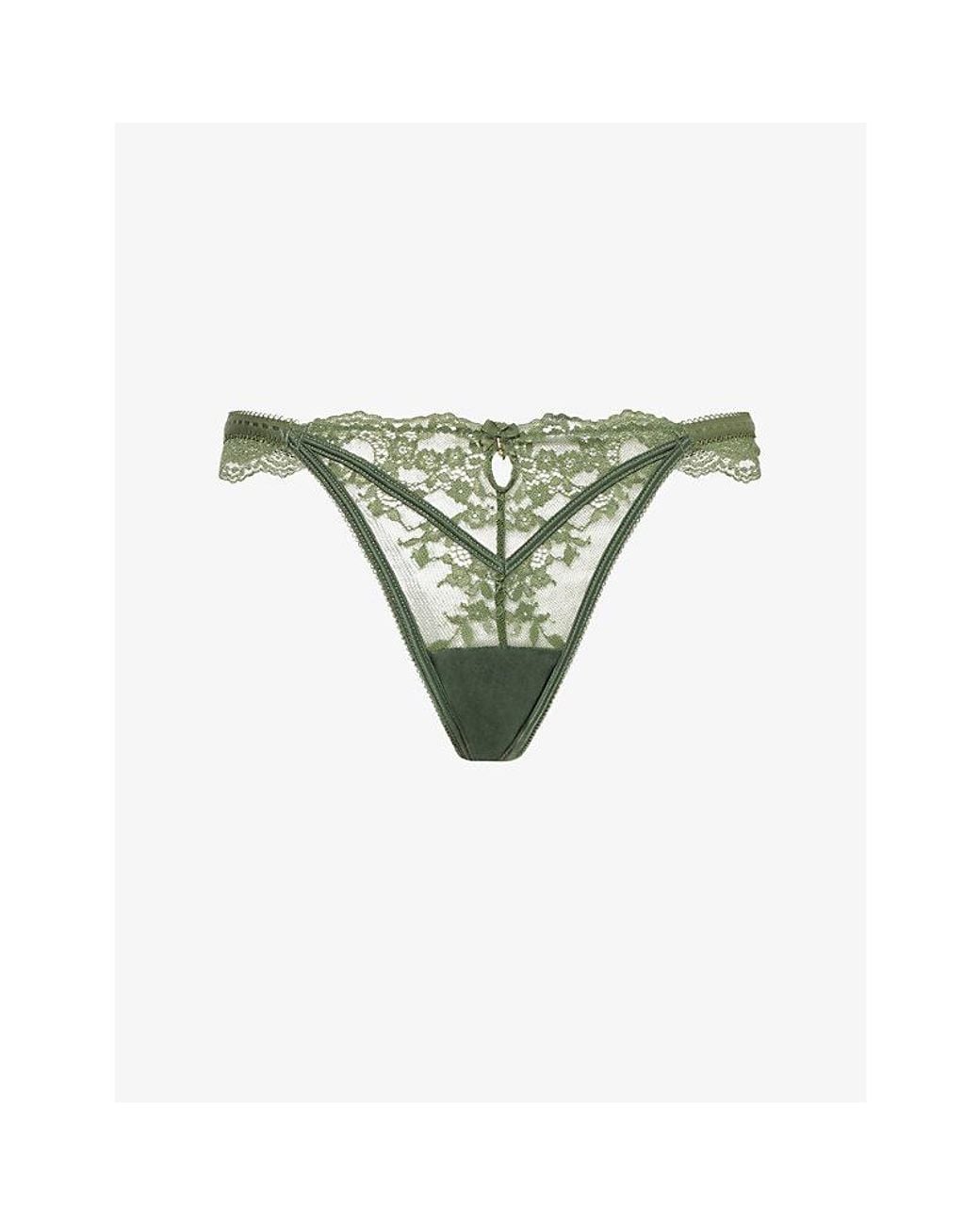 Lounge Underwear Green Enchant Semi-Sheer Stretch-Lace Thong