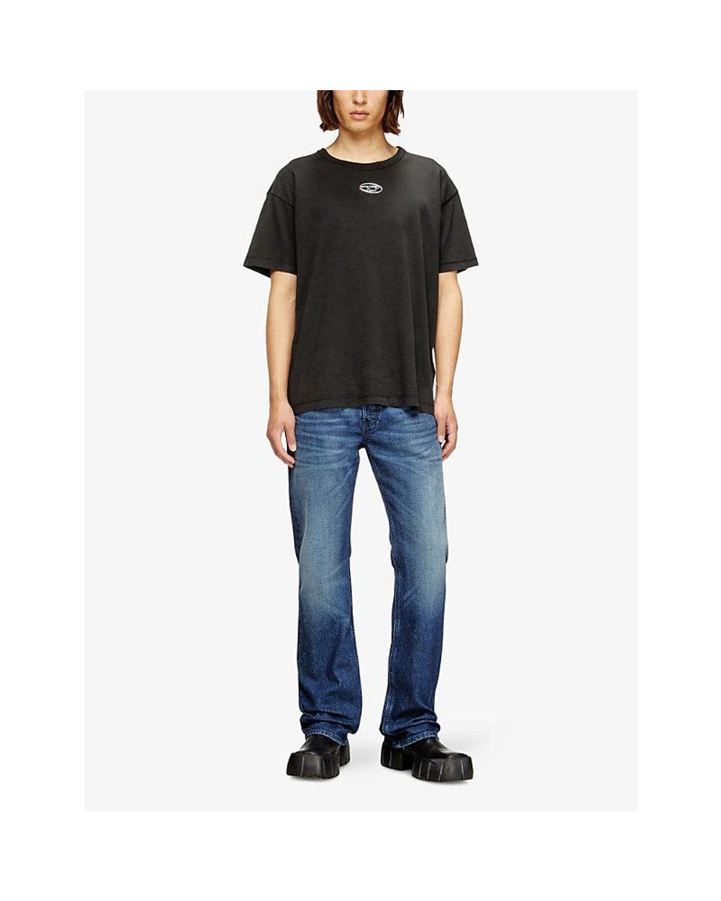 DIESEL Black T-Norm-Iod Logo-Embroidered Cotton-Jersey T-Shirt for men