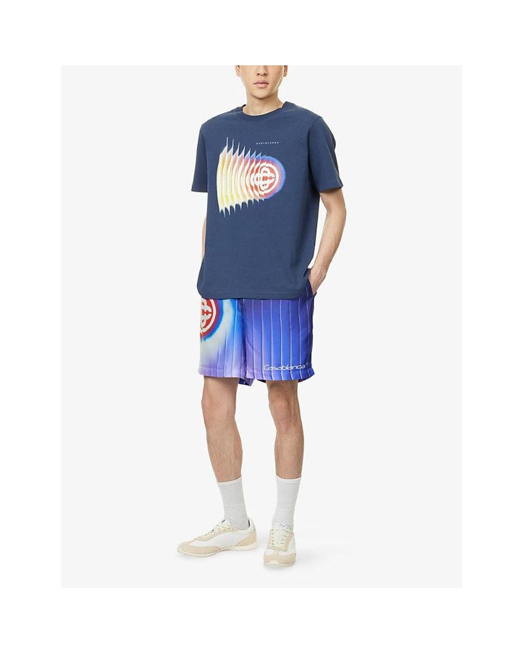 Casablanca Blue Shockwave Logo-Print Silk Shorts for men