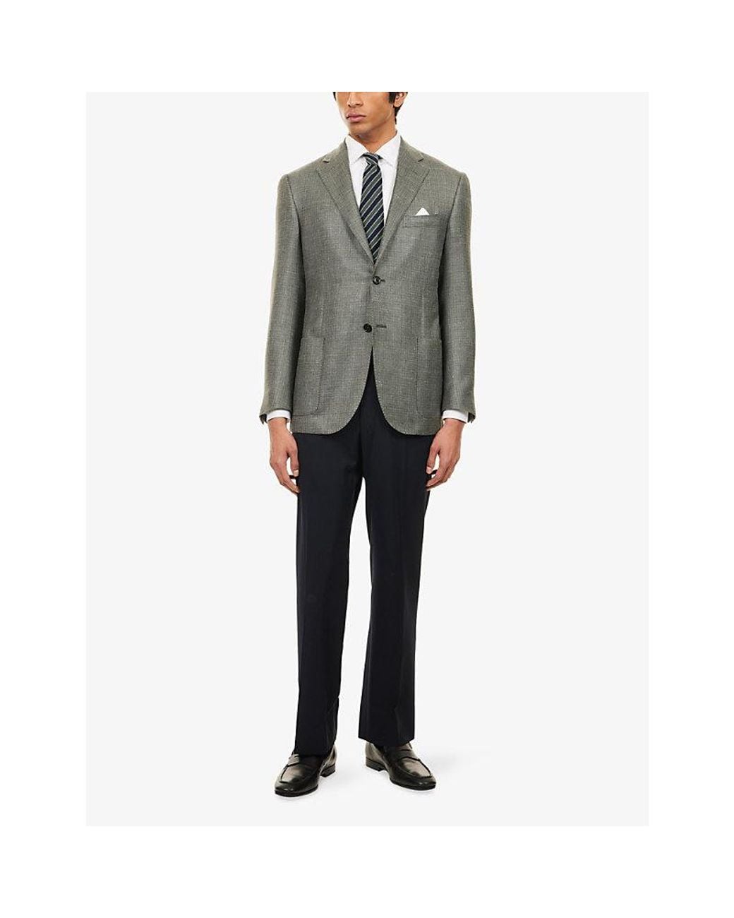 Corneliani Gray Single-Breasted Wool, Linen And Silk-Blend Blazer for men
