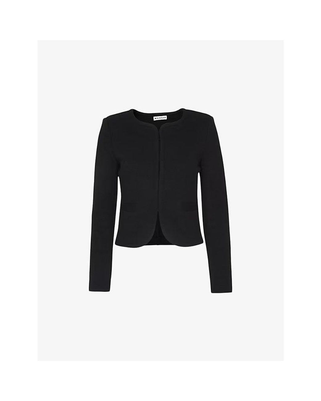 Whistles Black Collarless Long-Sleeved Cotton-Jersey Jacket