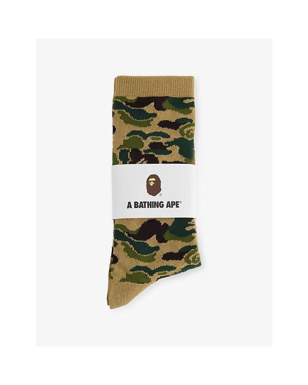 A Bathing Ape Green Camo Crew Knit Socks for men