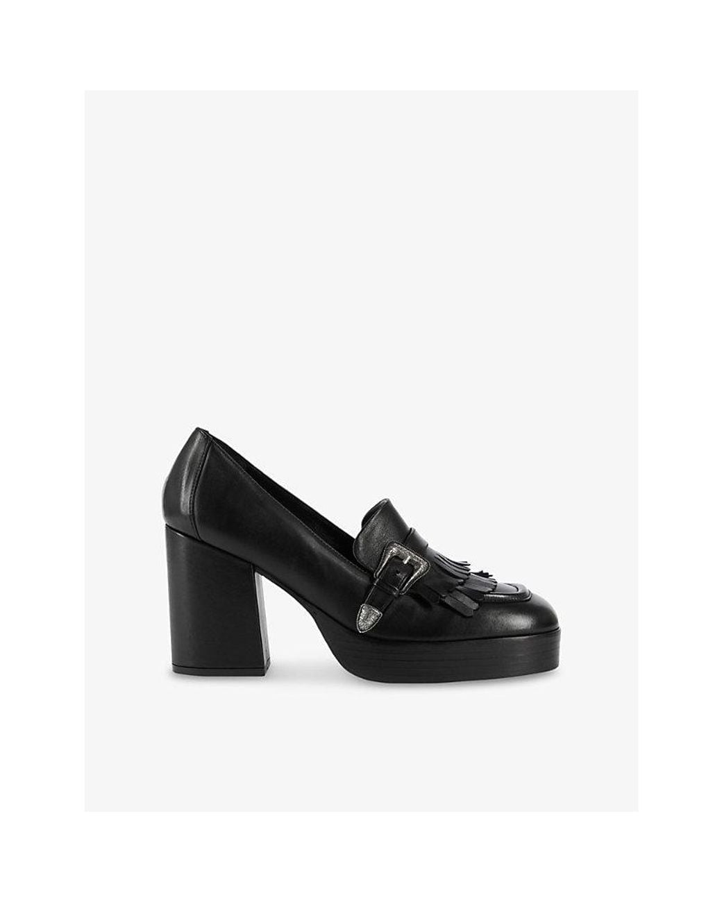 The Kooples Black Buckle-Embellished Fringed Heeled Leather Shoes