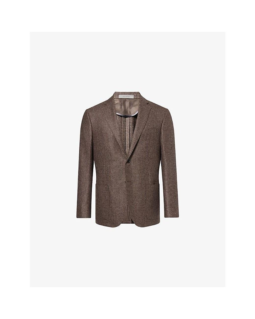 Corneliani Brown Pow Mouline Notch-Lapel Wool Blazer for men