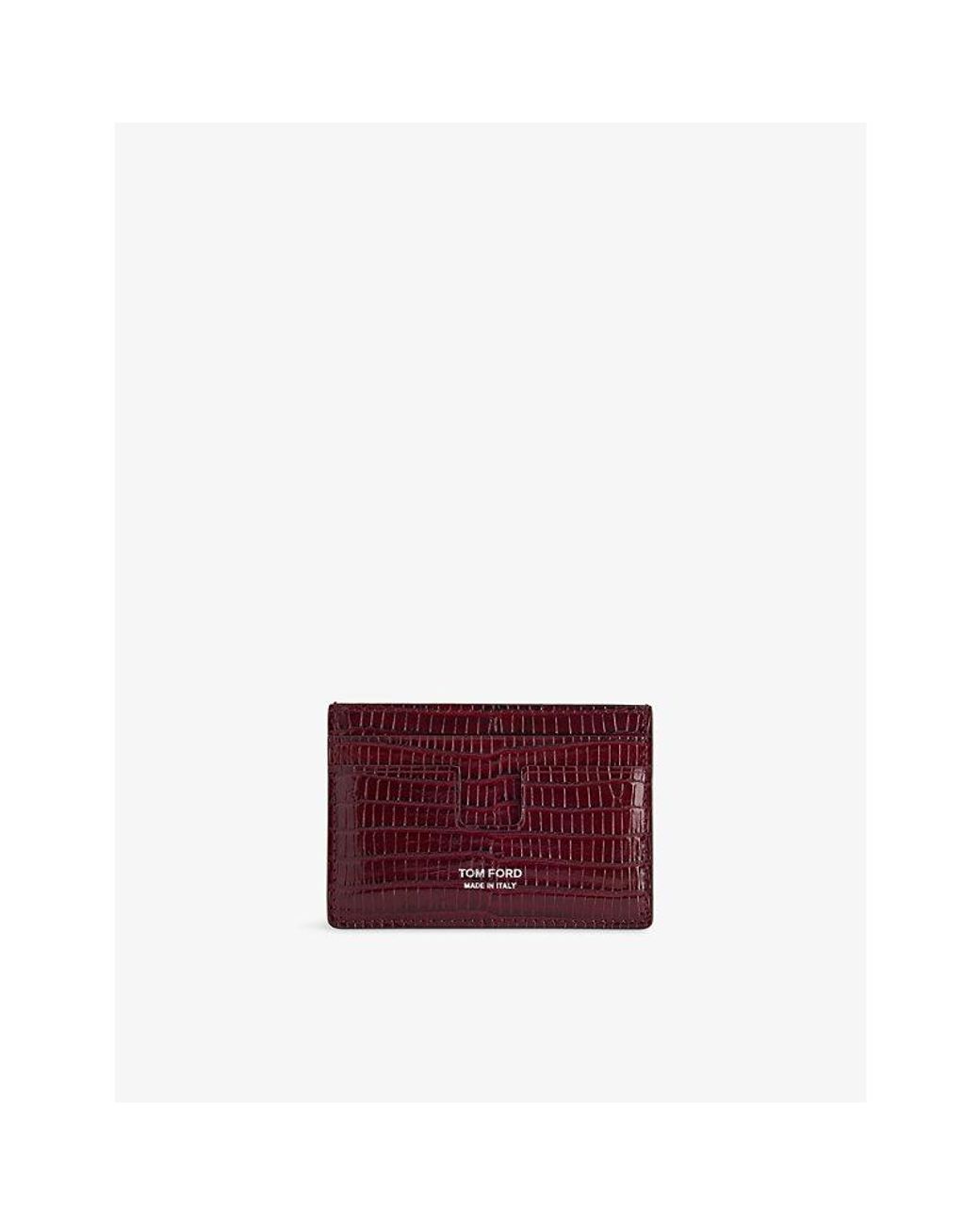 Tom Ford Red Croc-Embossed Leather Card Holder for men