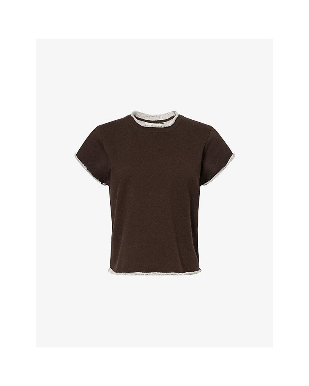 ME+EM Brown Rolled-Trim Short-Sleeve Cotton T-Shirt