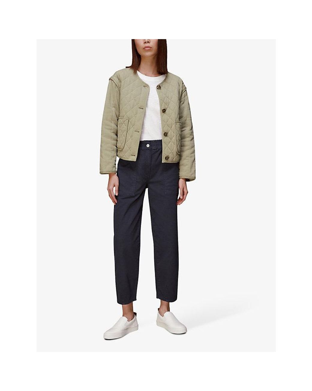 Whistles Blue Tessa Cropped Mid-Rise Cotton Trousers
