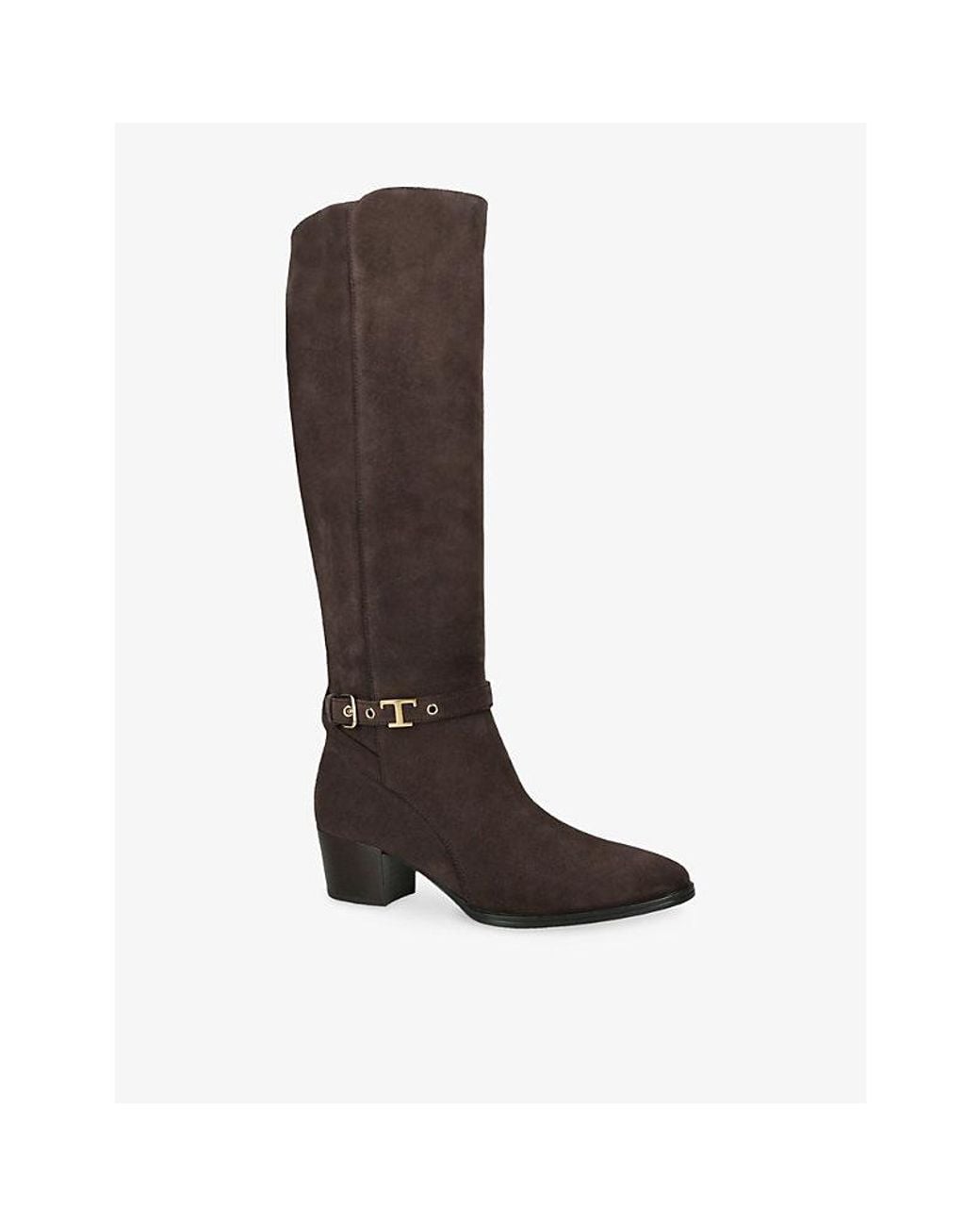 Tod's Brown Gomma Buckled Suede Heeled Knee-High Boots