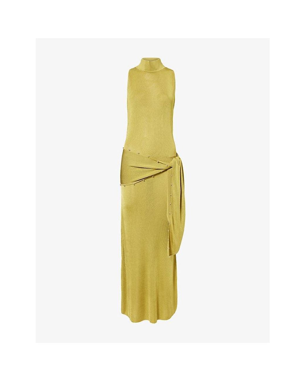 De La Vali Metallic Abril Turtleneck Knitted Maxi Dress