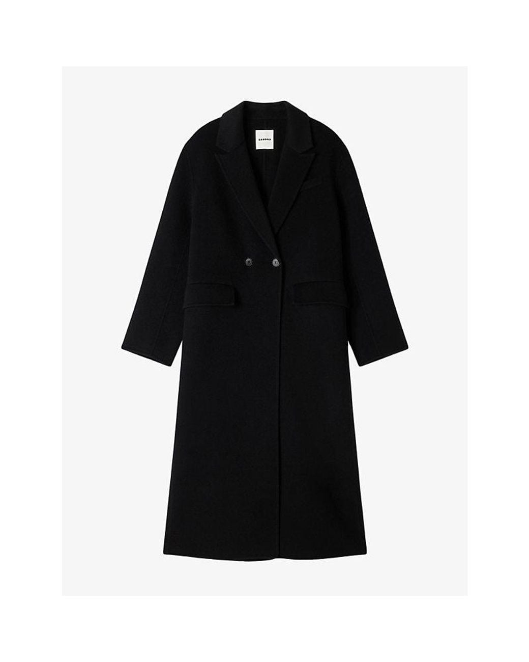 Sandro Black Studded Double-Face Wool Coat