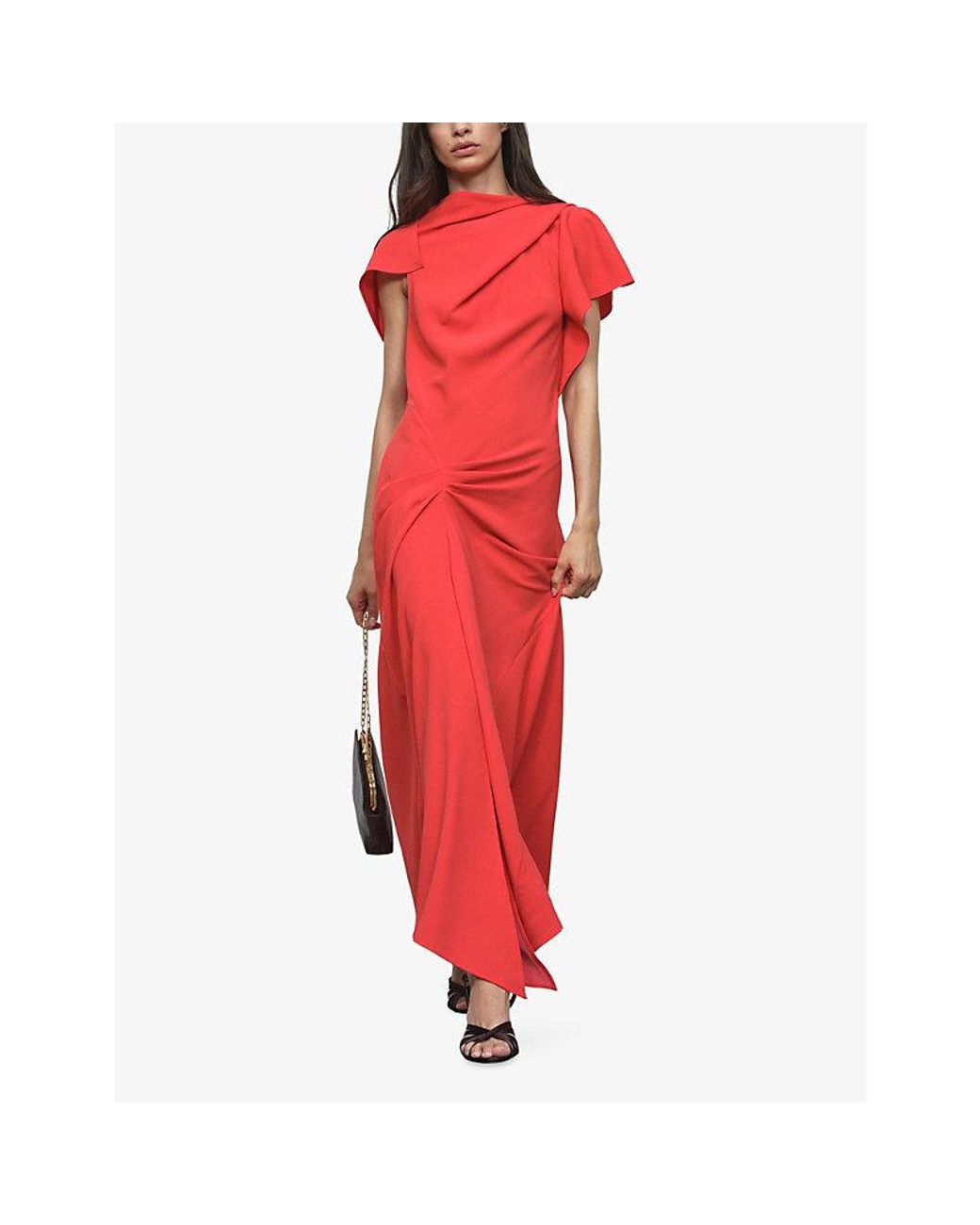 bandeau asymmetric draped midi dress in red Draped asymmetric midi dress in red - Ganni