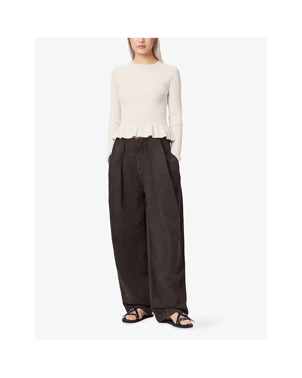 AllSaints White Jas Peplum-Hem Knitted Jumper