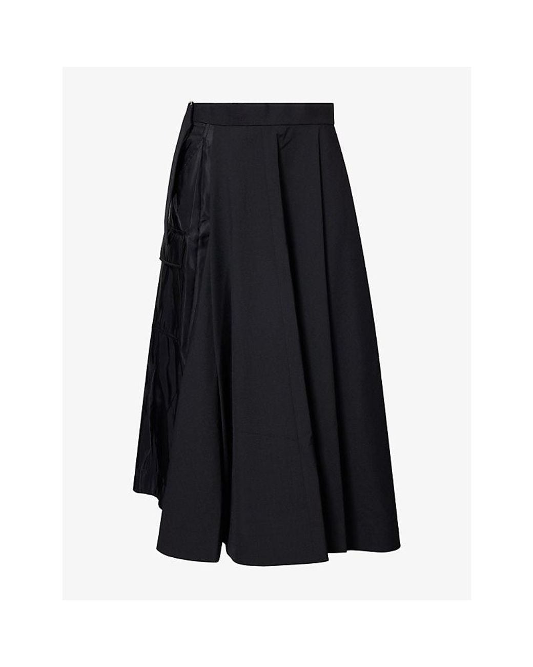Sacai Black Suiting Panelled Woven Midi Skirt