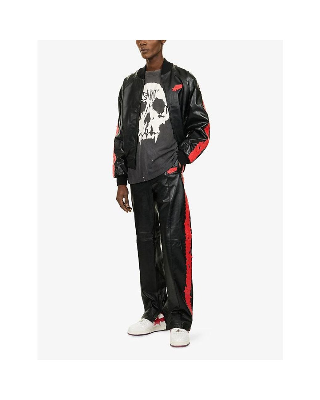 A Bathing Ape Gray Bape X Saint Mxxxxxx Skull Long-Sleeve Cotton-Jersey T-Shirt for men