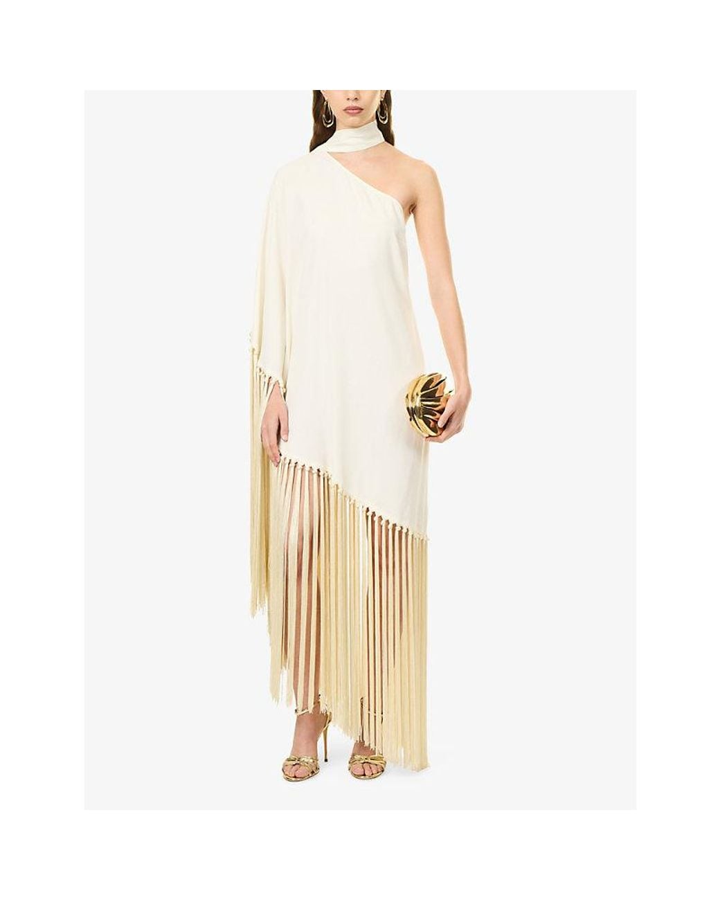 Taller Marmo Natural Gunilla Fringed Crepe Maxi Dress