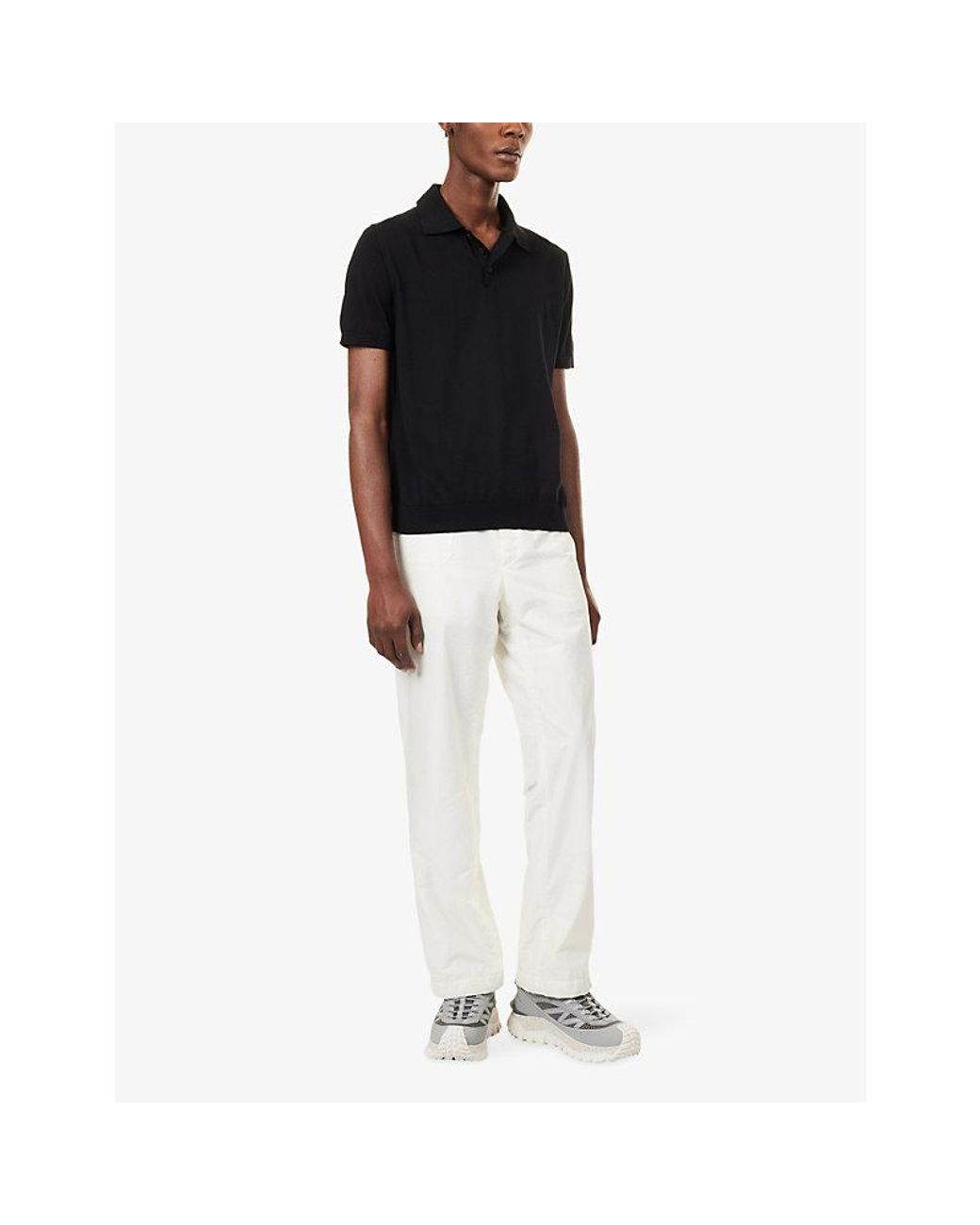 Moncler Black Logo-Patch Short-Sleeve Cotton Polo Shirt for men